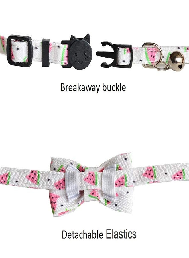 M-YOUNG Cat Collar Breakaway with Bell and Bow Tie, Plaid Design Adjustable Safety Kitty Kitten Collars(6.8''-10.8'') (Watermelon) - Image 3